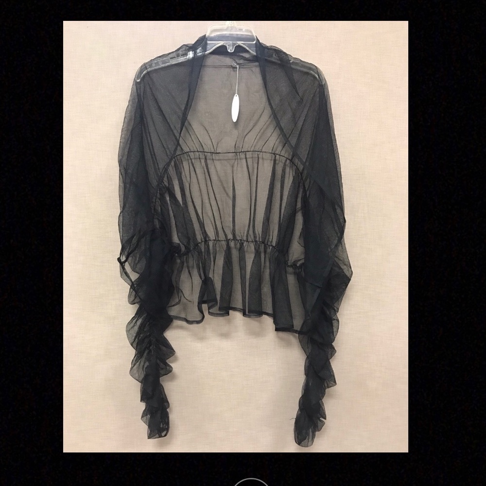 Long Sleeve Black Rouched Tulle Shrug